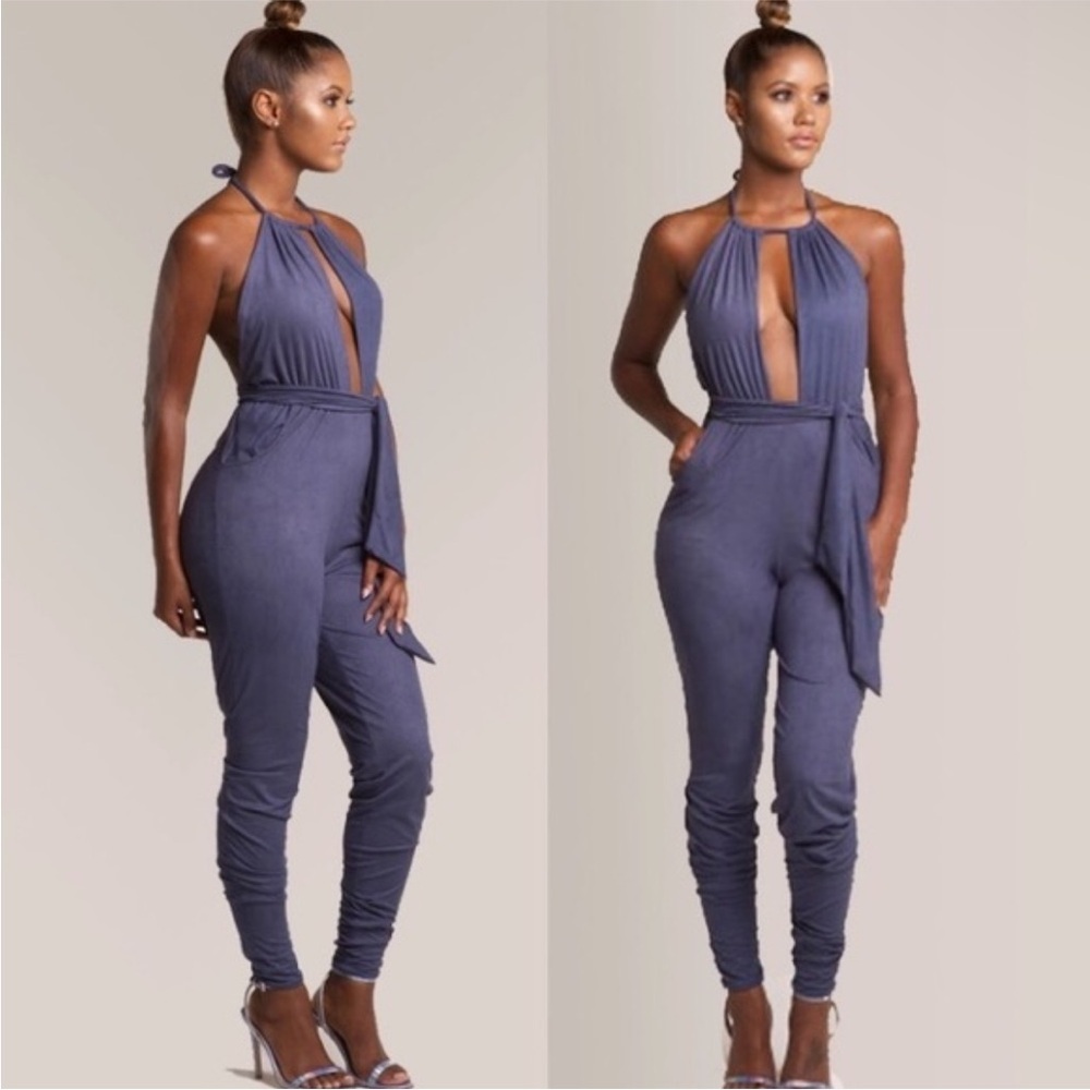 Sexy bodycon Suede periwinkle purple Jumpsuit